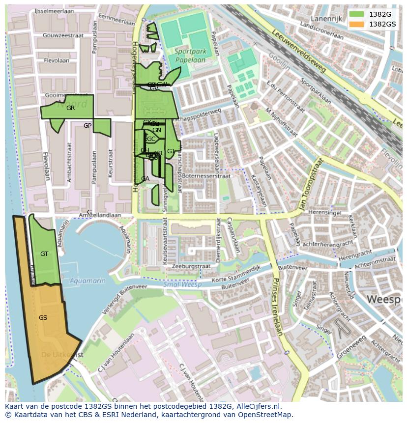 Afbeelding van het postcodegebied 1382 GS op de kaart.