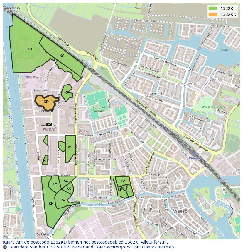 Afbeelding van het postcodegebied 1382 KD op de kaart.