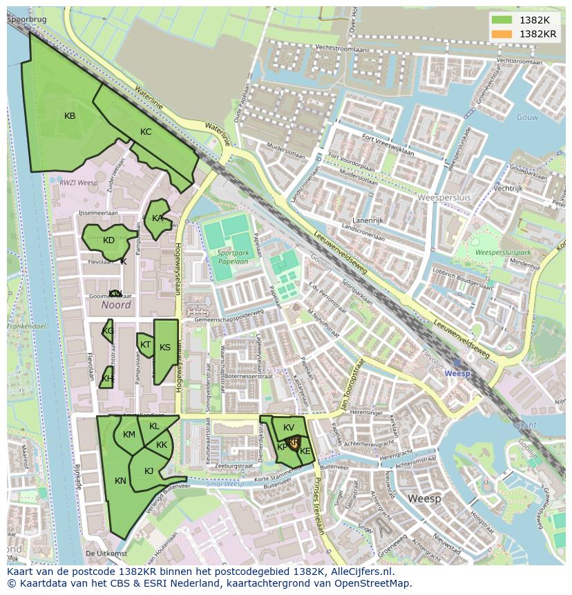 Afbeelding van het postcodegebied 1382 KR op de kaart.