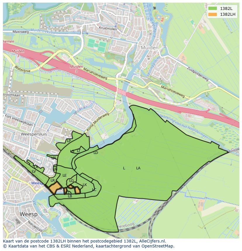 Afbeelding van het postcodegebied 1382 LH op de kaart.