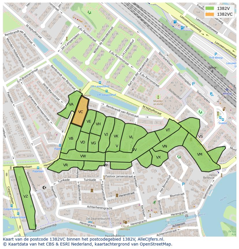 Afbeelding van het postcodegebied 1382 VC op de kaart.