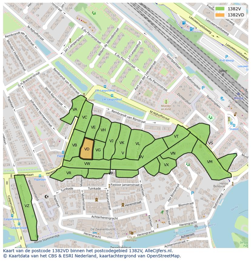Afbeelding van het postcodegebied 1382 VD op de kaart.