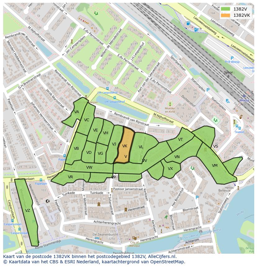 Afbeelding van het postcodegebied 1382 VK op de kaart.