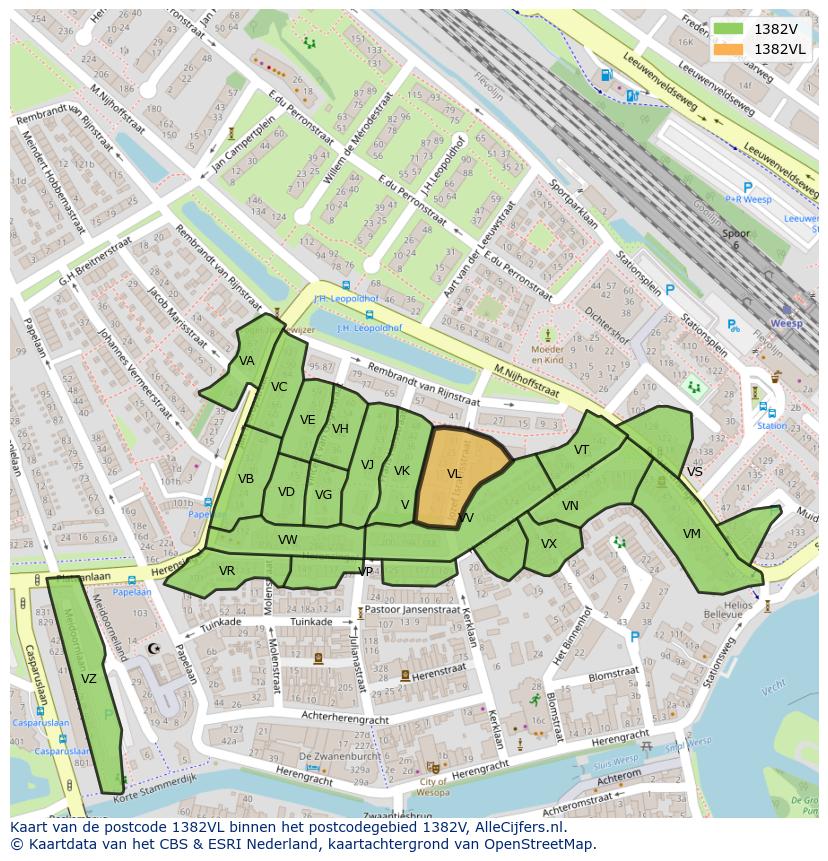 Afbeelding van het postcodegebied 1382 VL op de kaart.