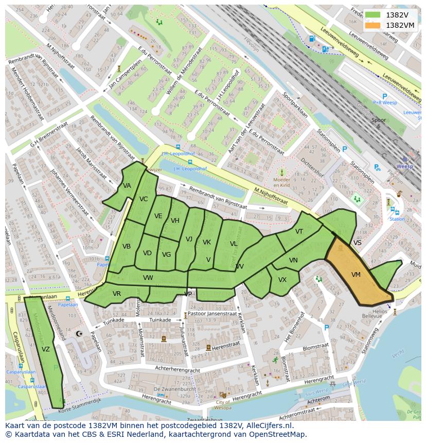 Afbeelding van het postcodegebied 1382 VM op de kaart.