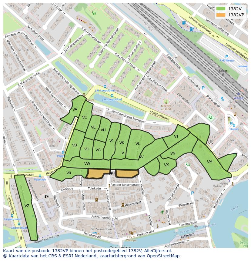 Afbeelding van het postcodegebied 1382 VP op de kaart.