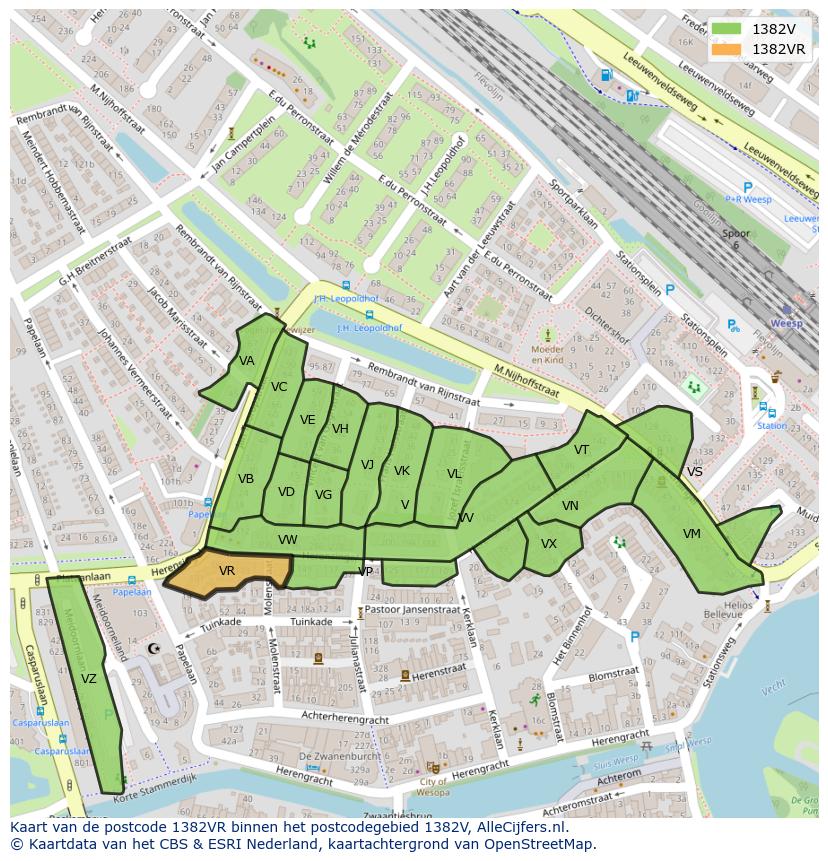 Afbeelding van het postcodegebied 1382 VR op de kaart.