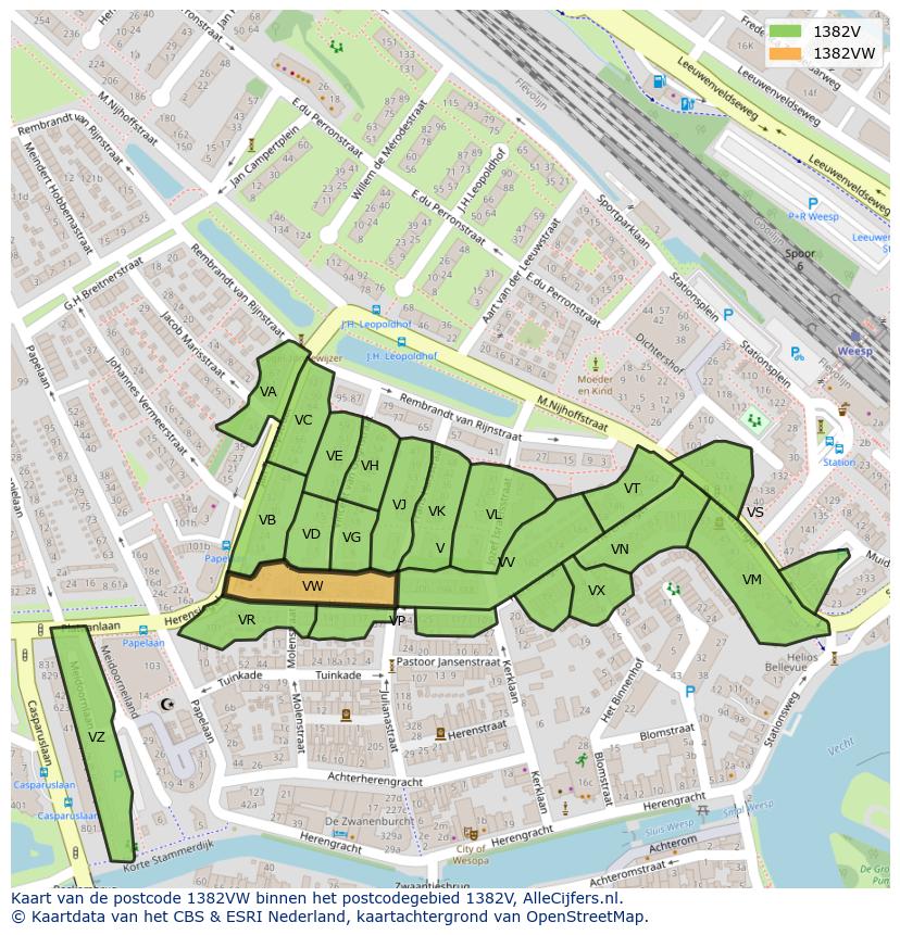 Afbeelding van het postcodegebied 1382 VW op de kaart.