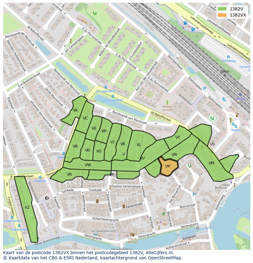 Afbeelding van het postcodegebied 1382 VX op de kaart.