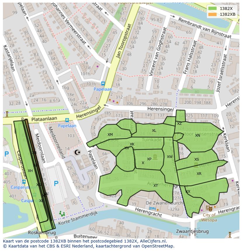 Afbeelding van het postcodegebied 1382 XB op de kaart.