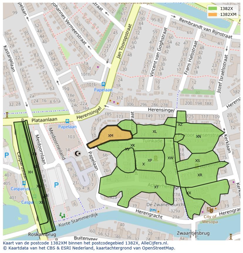 Afbeelding van het postcodegebied 1382 XM op de kaart.
