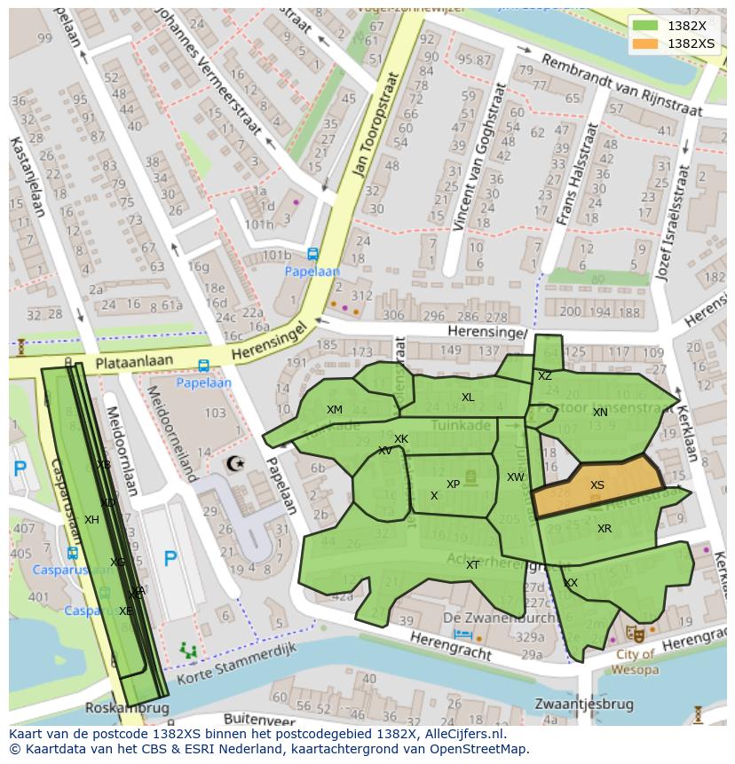 Afbeelding van het postcodegebied 1382 XS op de kaart.