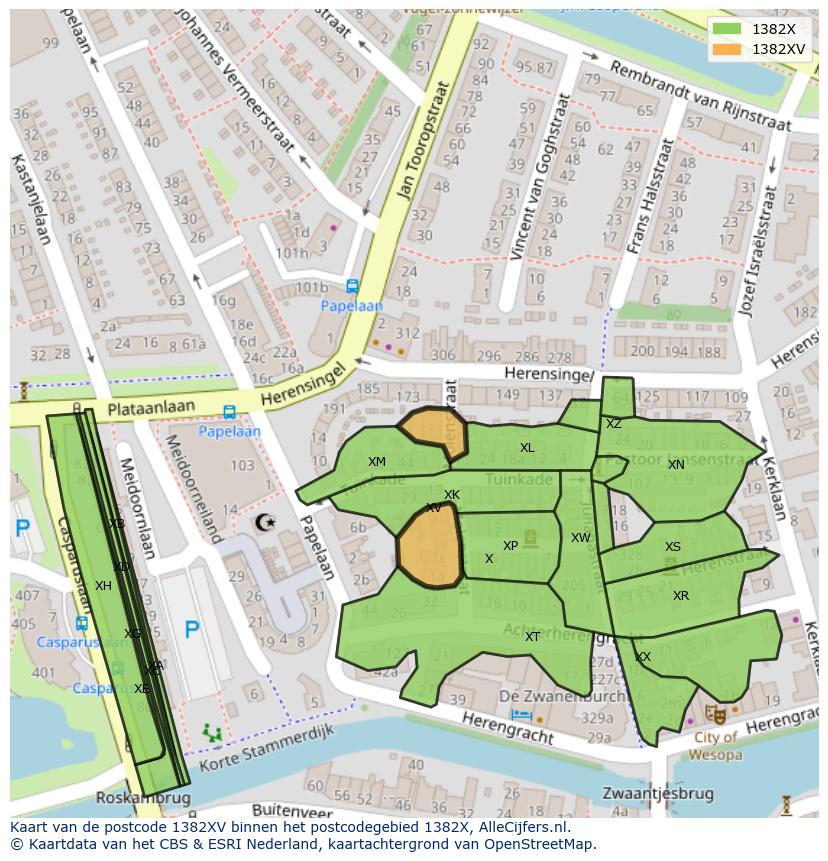 Afbeelding van het postcodegebied 1382 XV op de kaart.