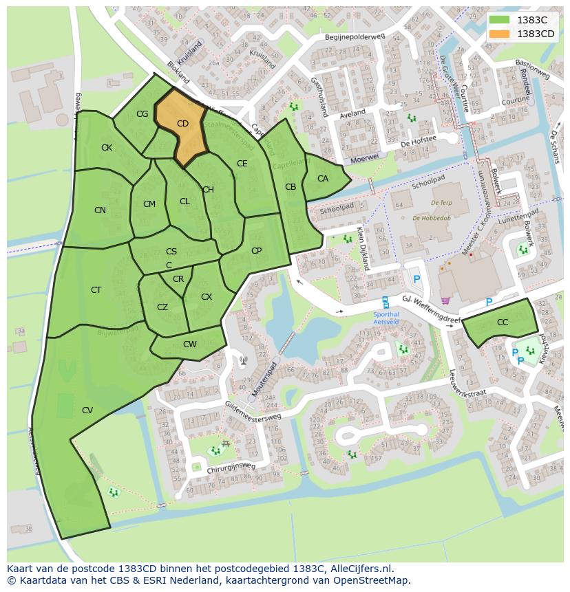Afbeelding van het postcodegebied 1383 CD op de kaart.