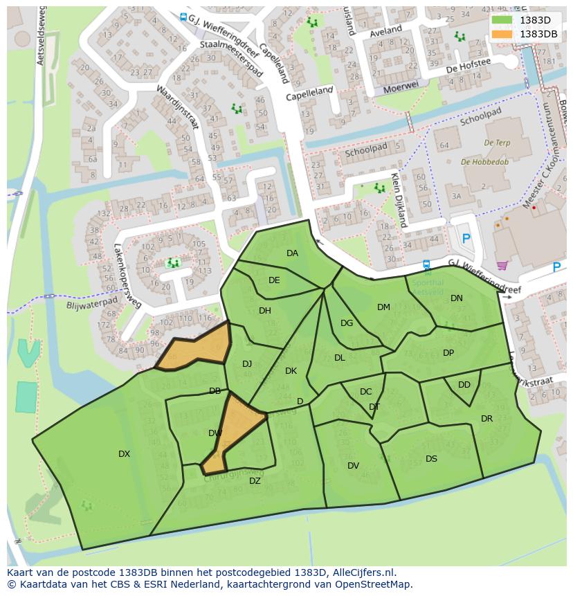 Afbeelding van het postcodegebied 1383 DB op de kaart.
