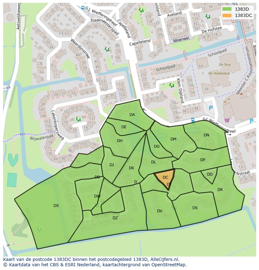 Afbeelding van het postcodegebied 1383 DC op de kaart.