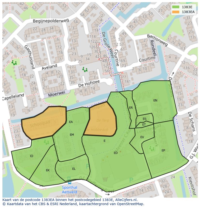 Afbeelding van het postcodegebied 1383 EA op de kaart.