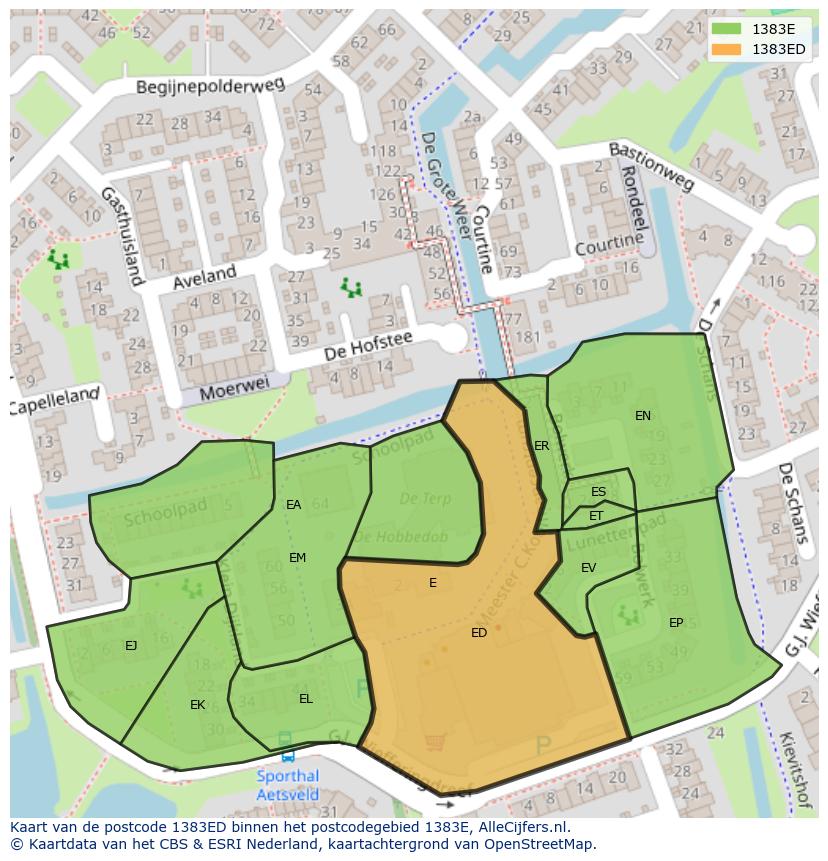 Afbeelding van het postcodegebied 1383 ED op de kaart.