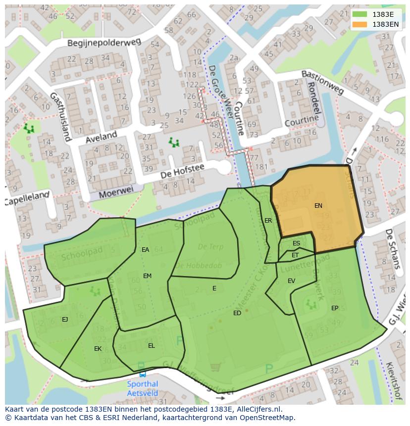 Afbeelding van het postcodegebied 1383 EN op de kaart.