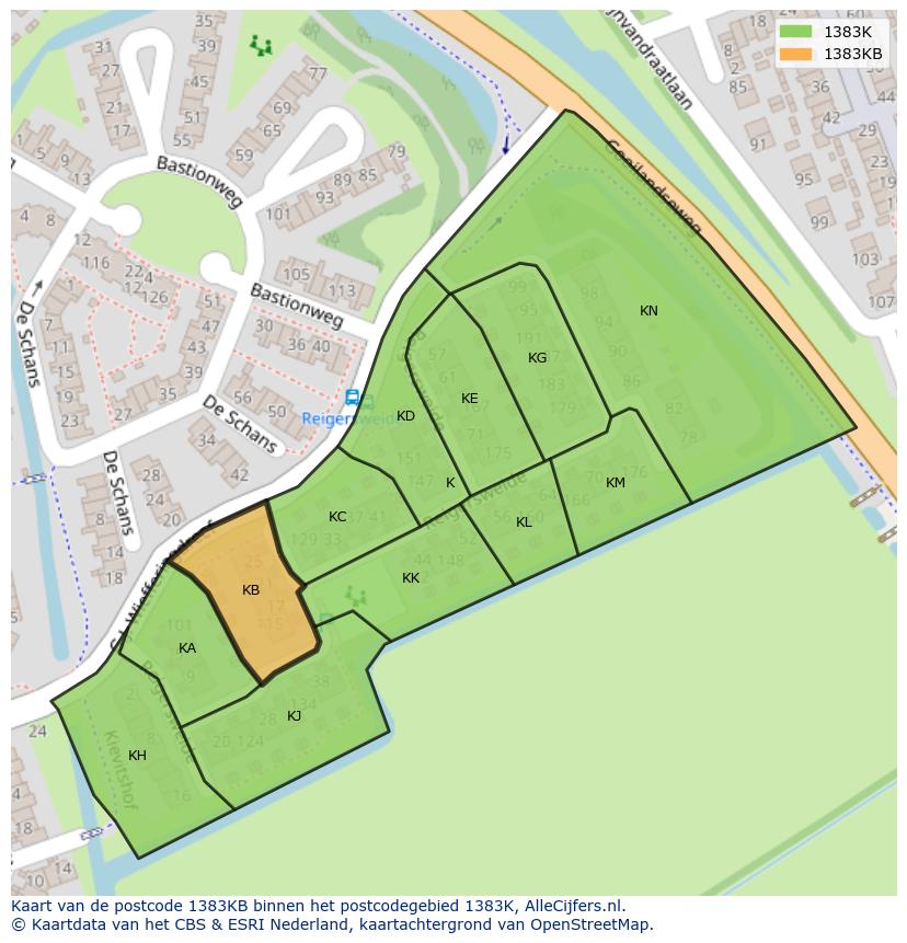 Afbeelding van het postcodegebied 1383 KB op de kaart.