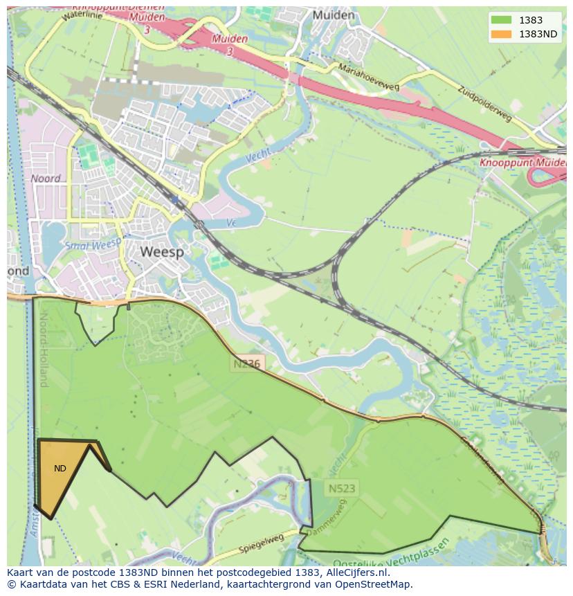 Afbeelding van het postcodegebied 1383 ND op de kaart.