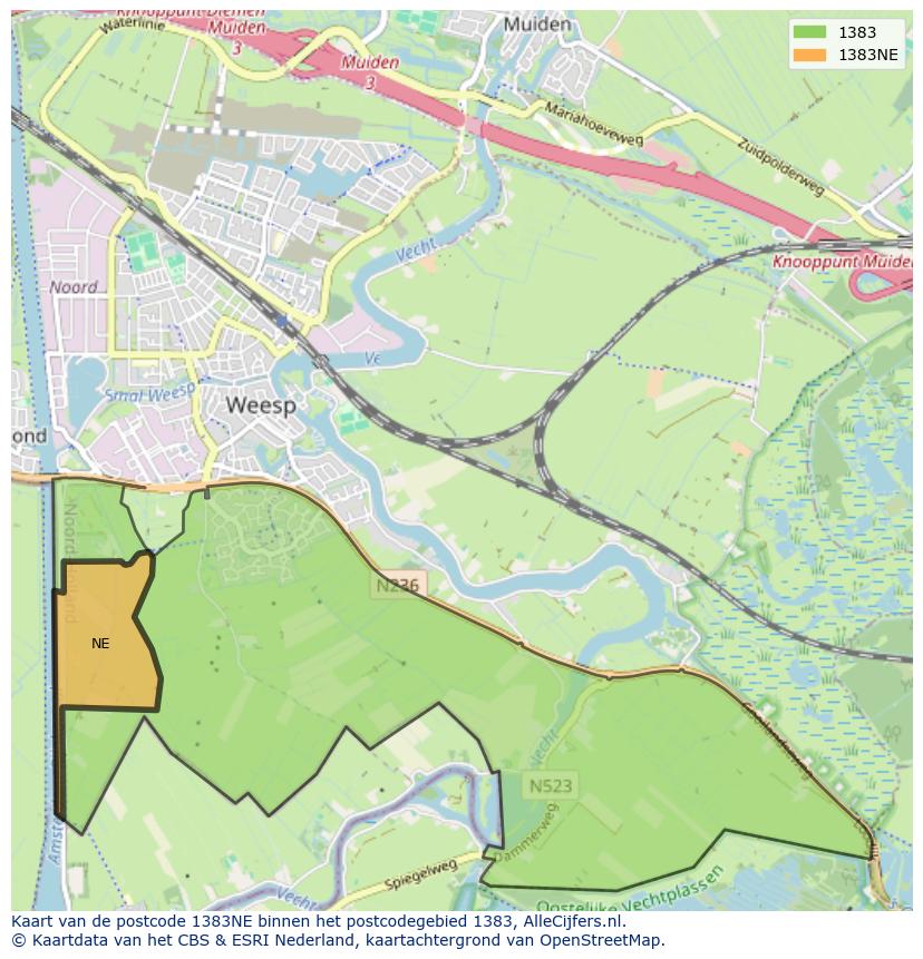 Afbeelding van het postcodegebied 1383 NE op de kaart.