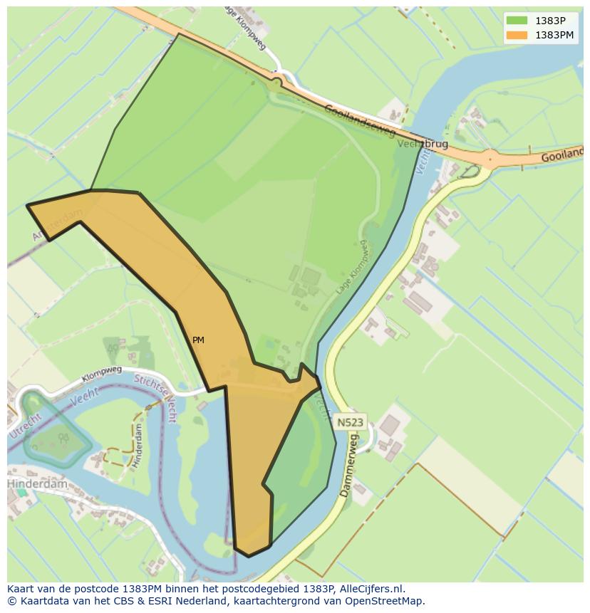 Afbeelding van het postcodegebied 1383 PM op de kaart.
