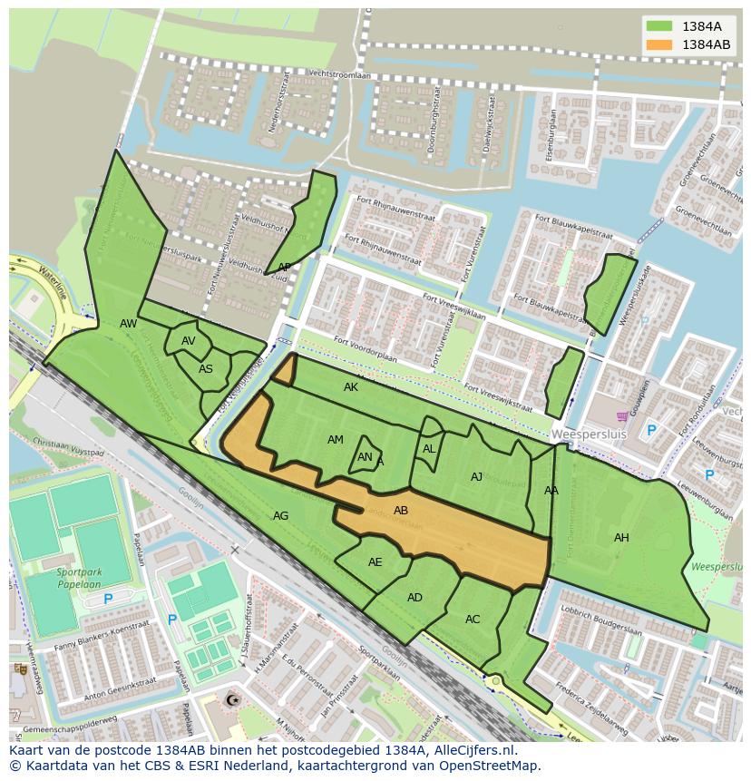 Afbeelding van het postcodegebied 1384 AB op de kaart.