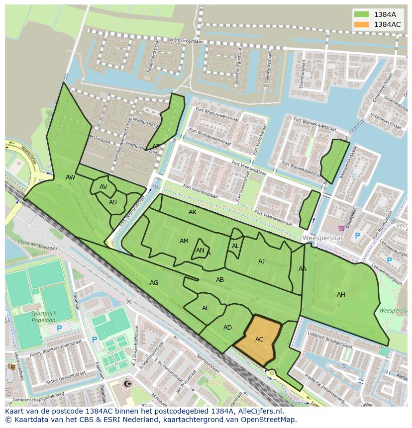 Afbeelding van het postcodegebied 1384 AC op de kaart.