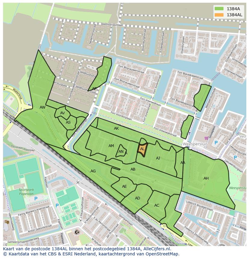 Afbeelding van het postcodegebied 1384 AL op de kaart.