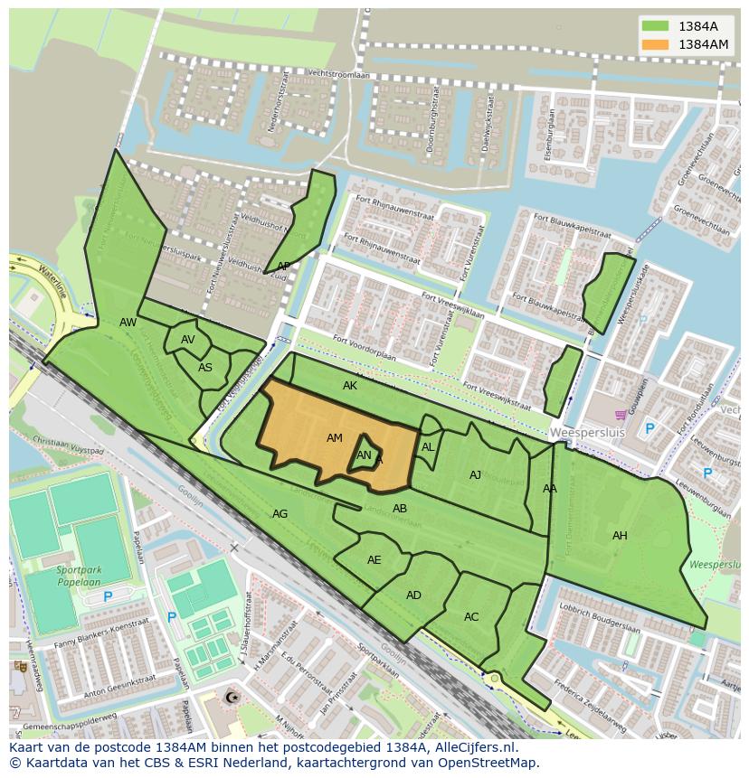 Afbeelding van het postcodegebied 1384 AM op de kaart.