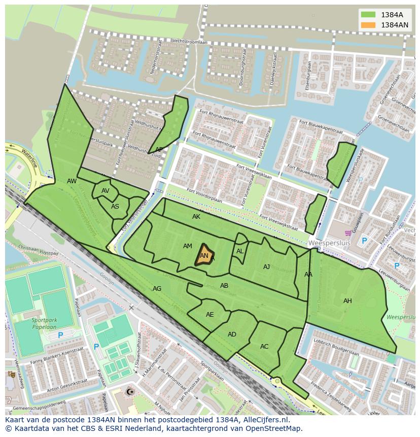 Afbeelding van het postcodegebied 1384 AN op de kaart.
