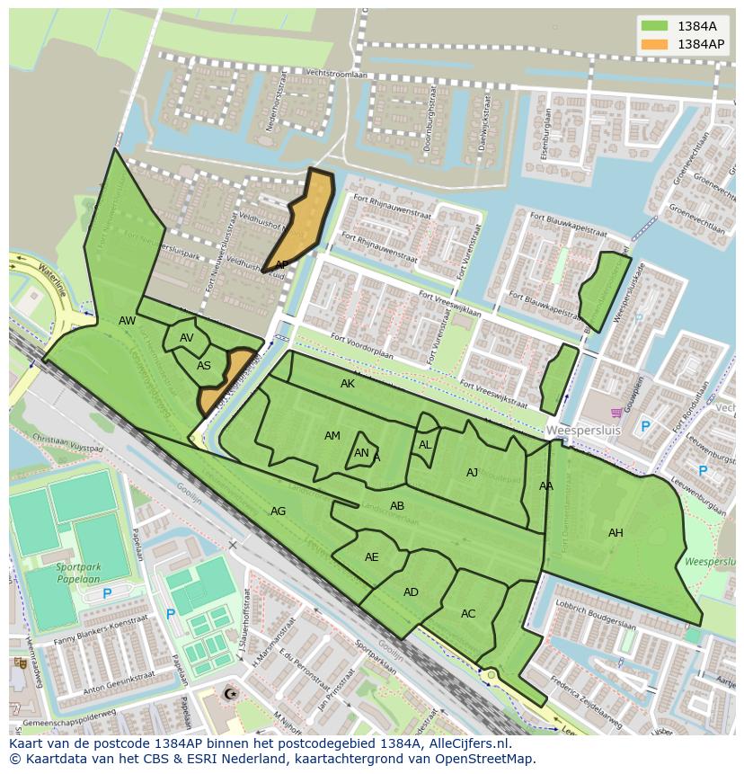 Afbeelding van het postcodegebied 1384 AP op de kaart.