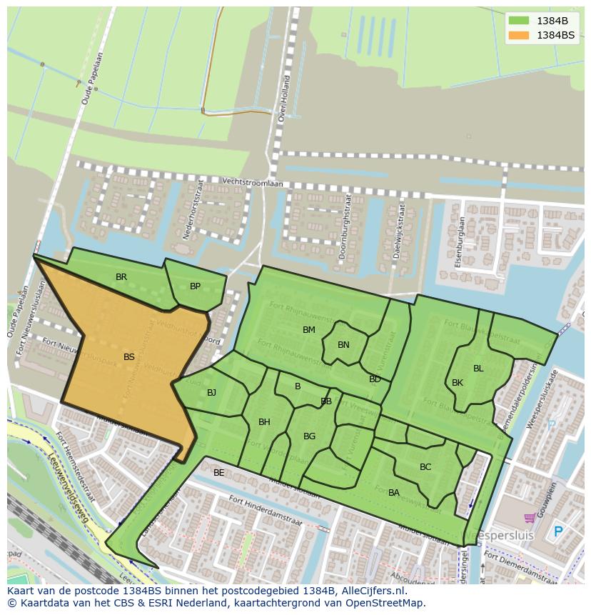 Afbeelding van het postcodegebied 1384 BS op de kaart.