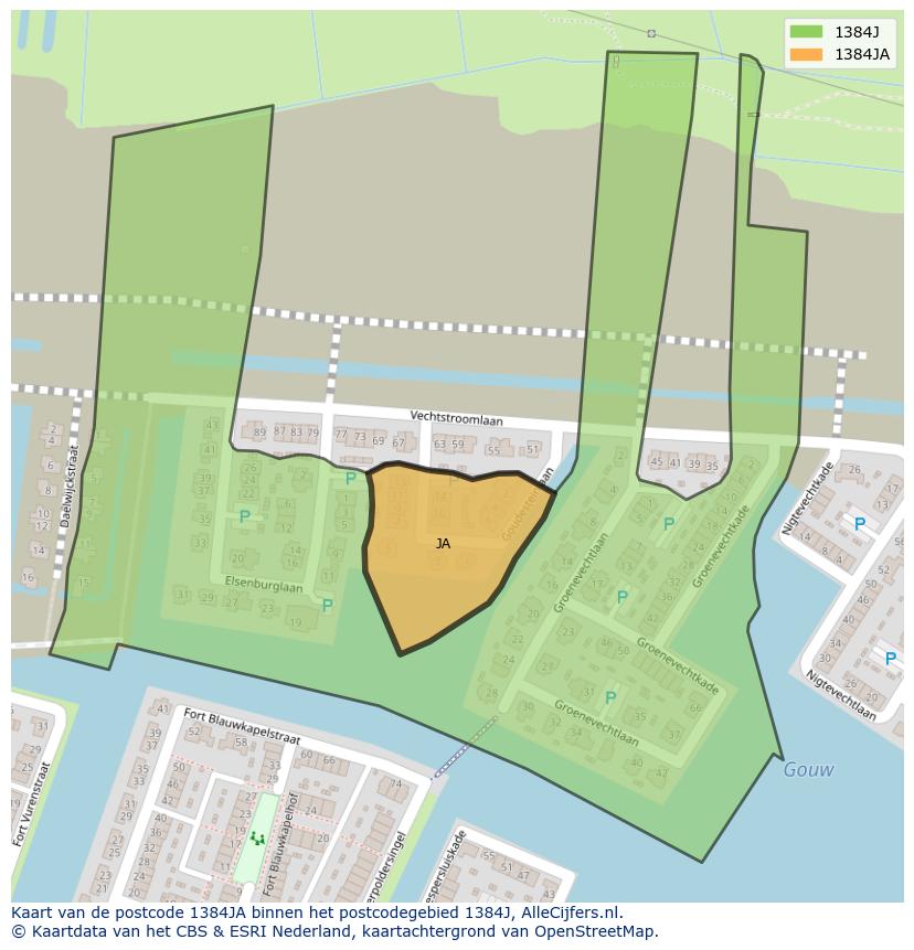 Afbeelding van het postcodegebied 1384 JA op de kaart.