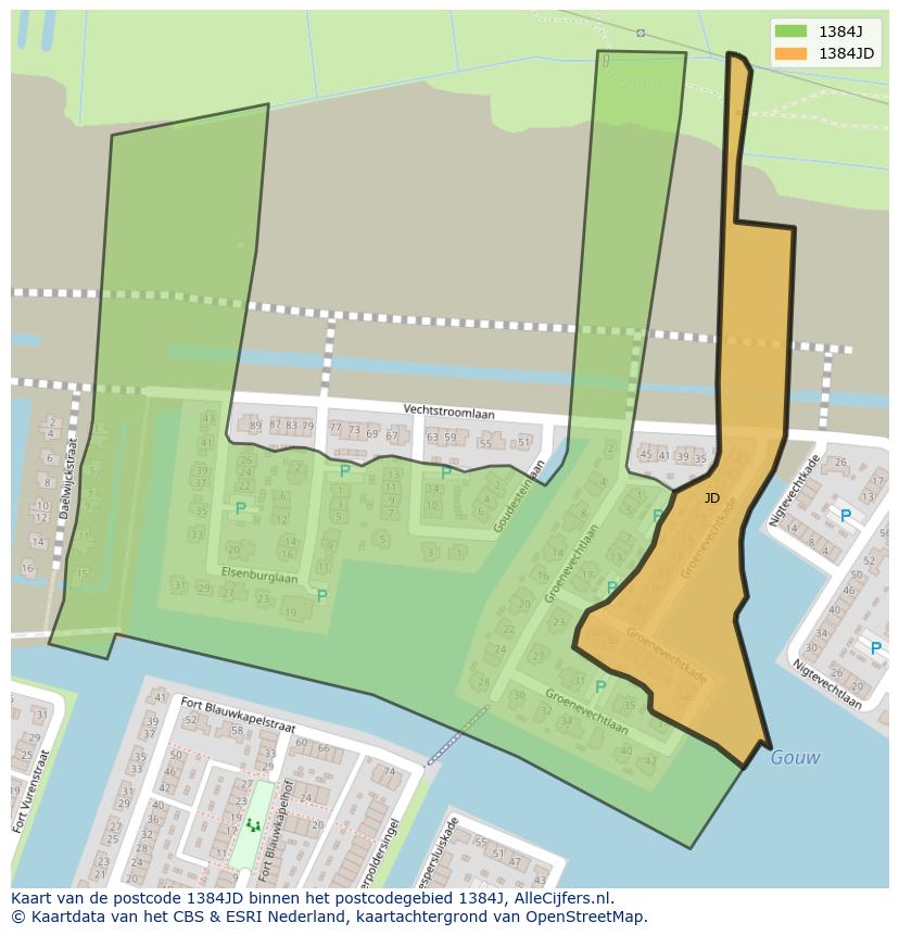Afbeelding van het postcodegebied 1384 JD op de kaart.