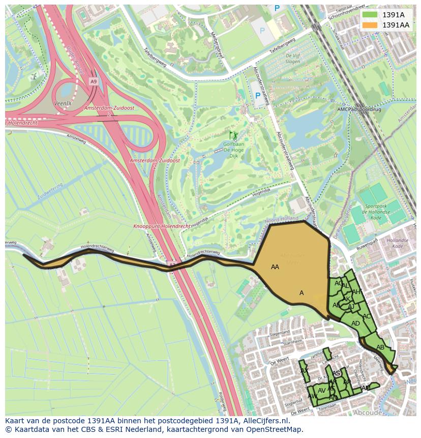 Afbeelding van het postcodegebied 1391 AA op de kaart.