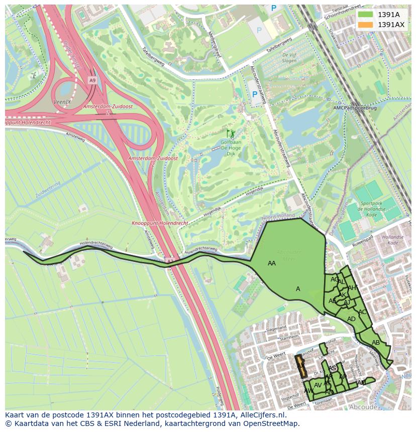 Afbeelding van het postcodegebied 1391 AX op de kaart.