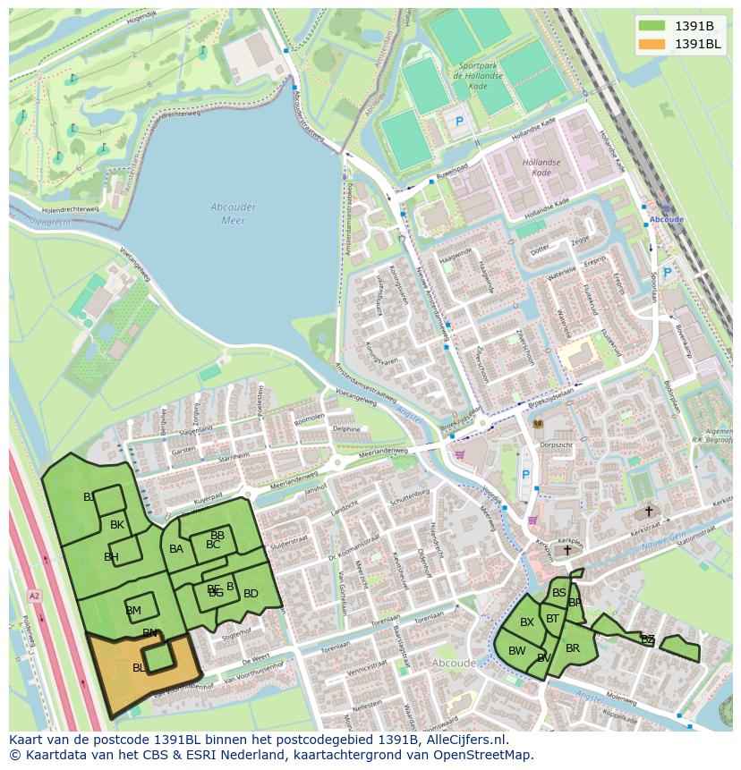 Afbeelding van het postcodegebied 1391 BL op de kaart.