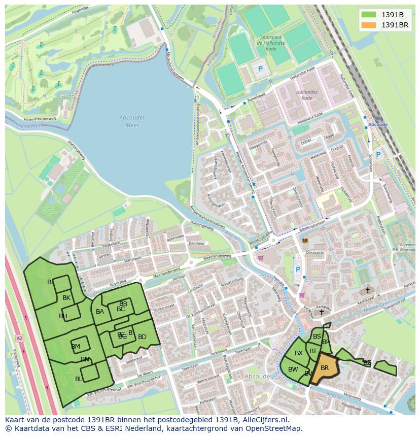 Afbeelding van het postcodegebied 1391 BR op de kaart.