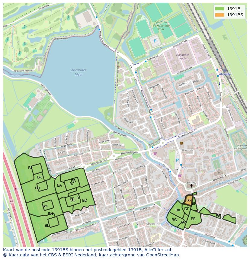 Afbeelding van het postcodegebied 1391 BS op de kaart.