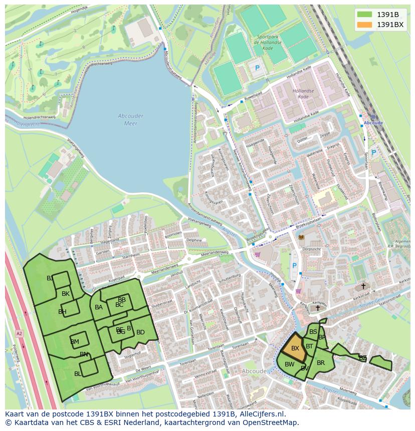 Afbeelding van het postcodegebied 1391 BX op de kaart.
