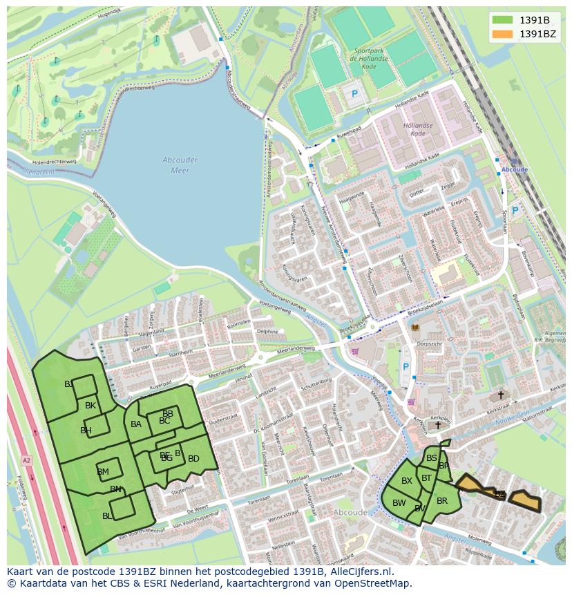 Afbeelding van het postcodegebied 1391 BZ op de kaart.