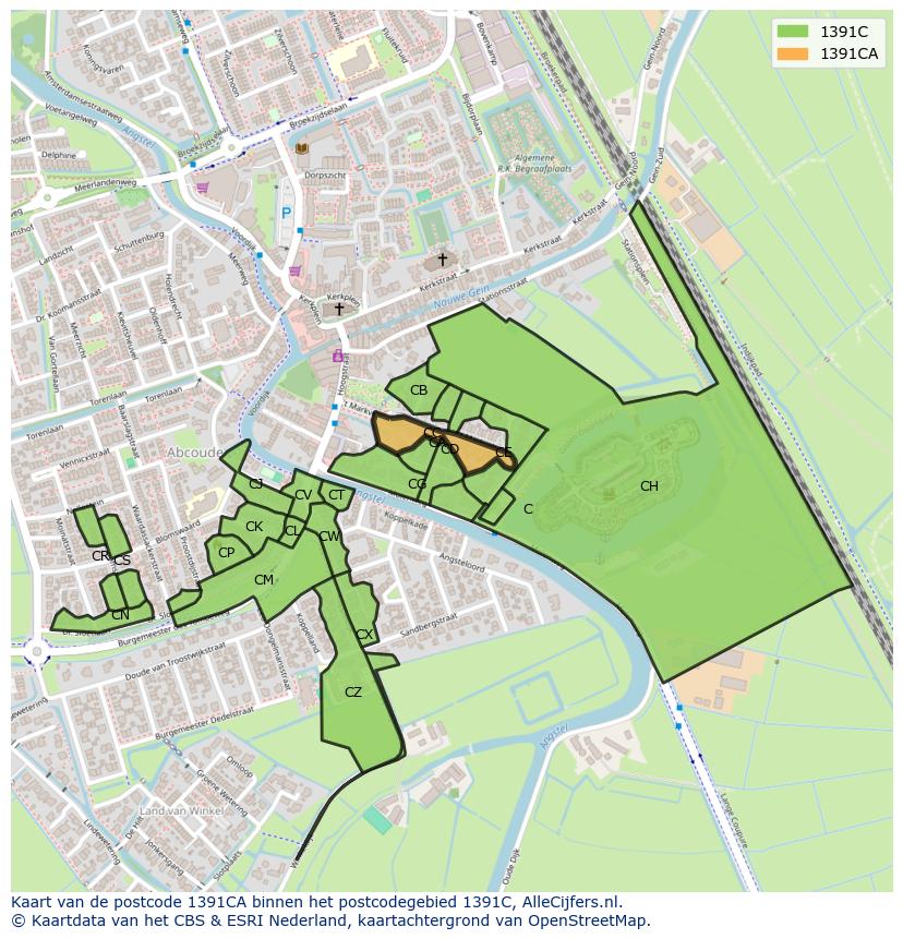 Afbeelding van het postcodegebied 1391 CA op de kaart.
