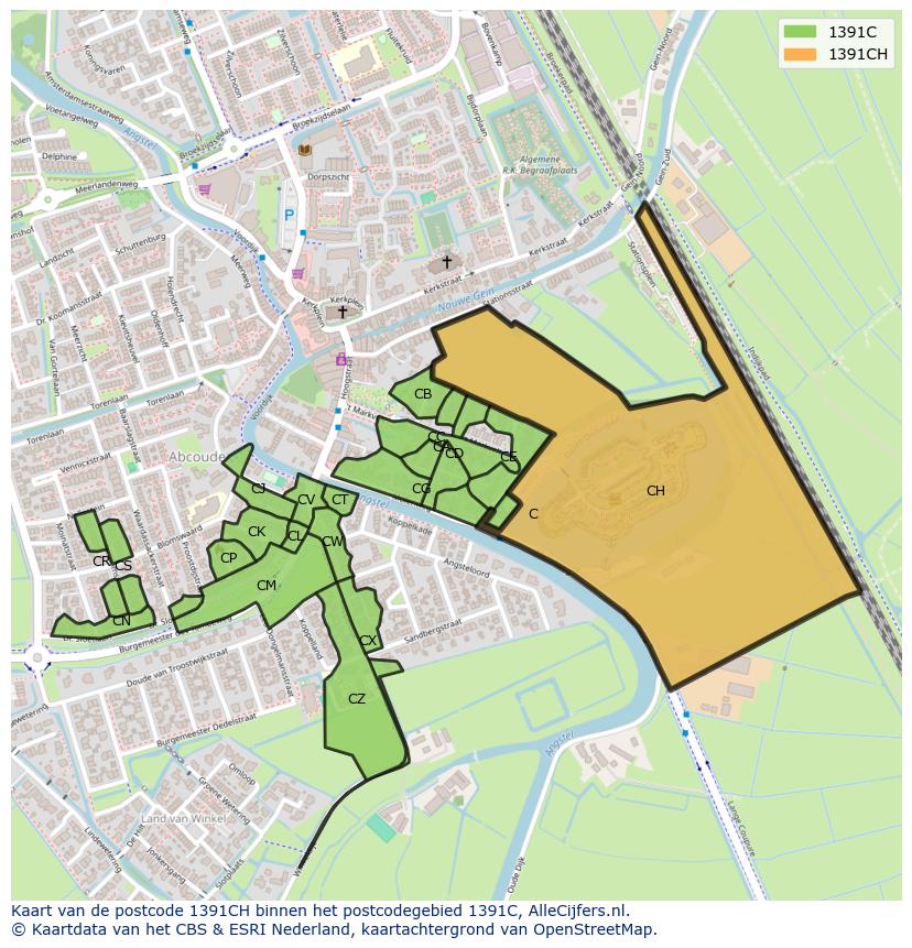 Afbeelding van het postcodegebied 1391 CH op de kaart.