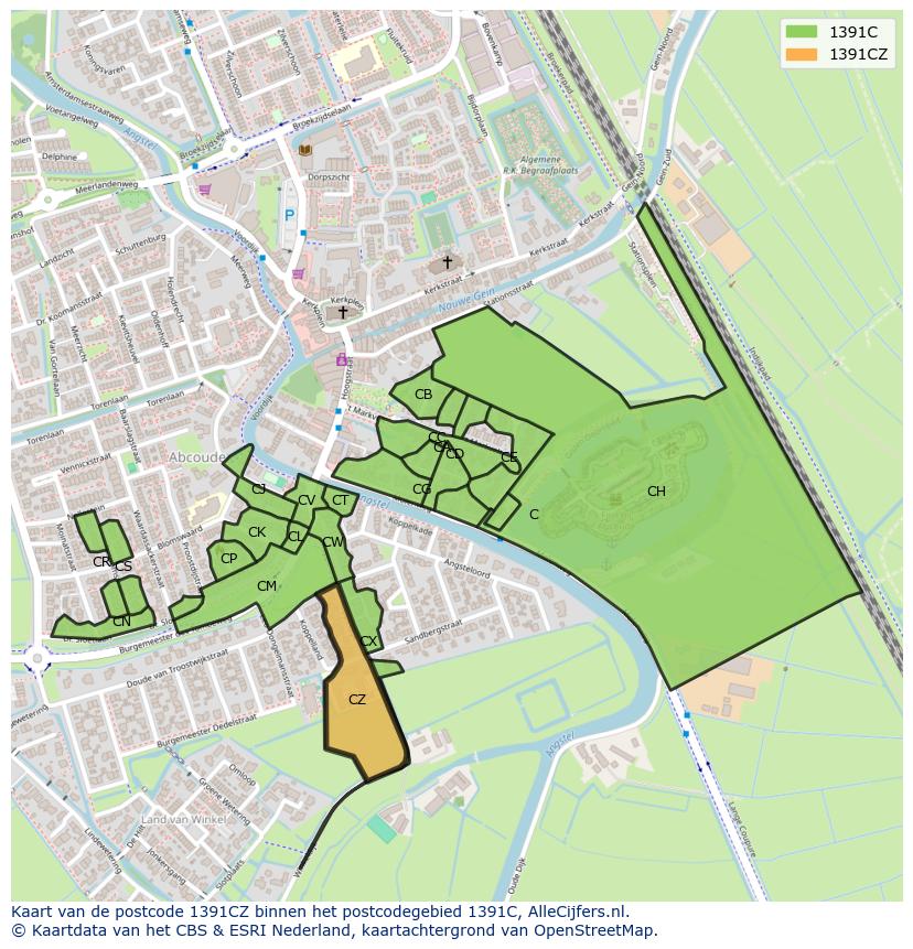 Afbeelding van het postcodegebied 1391 CZ op de kaart.