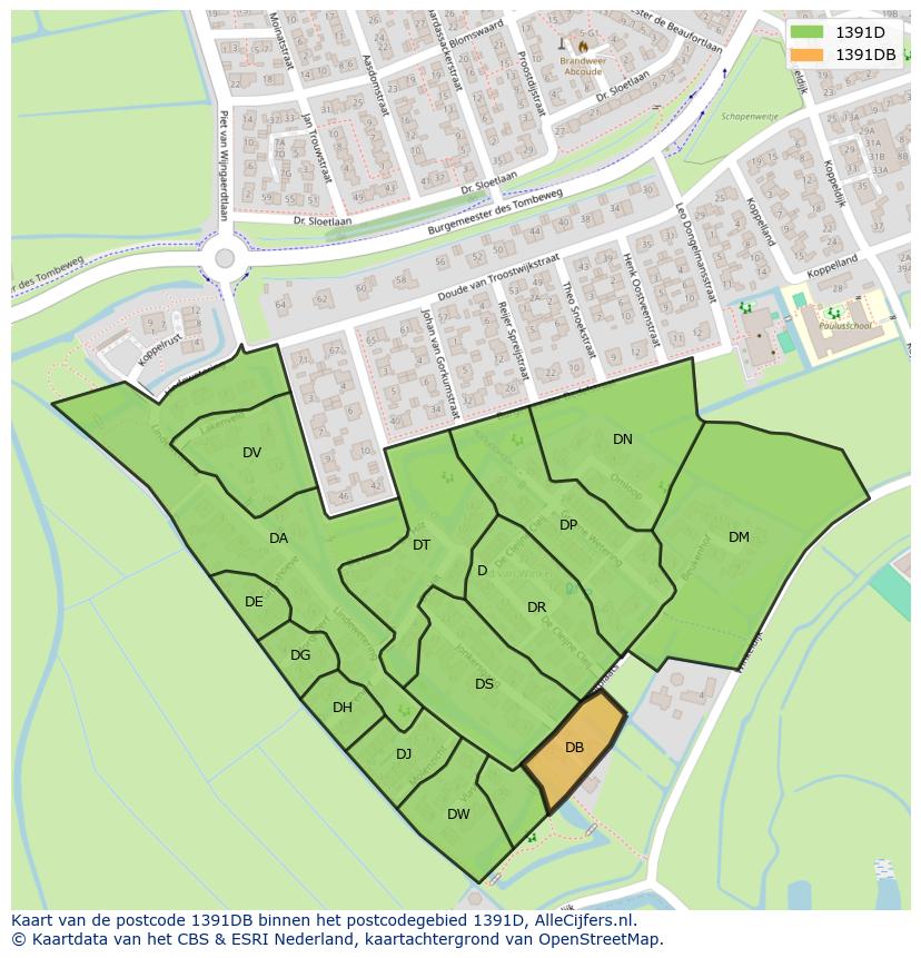 Afbeelding van het postcodegebied 1391 DB op de kaart.