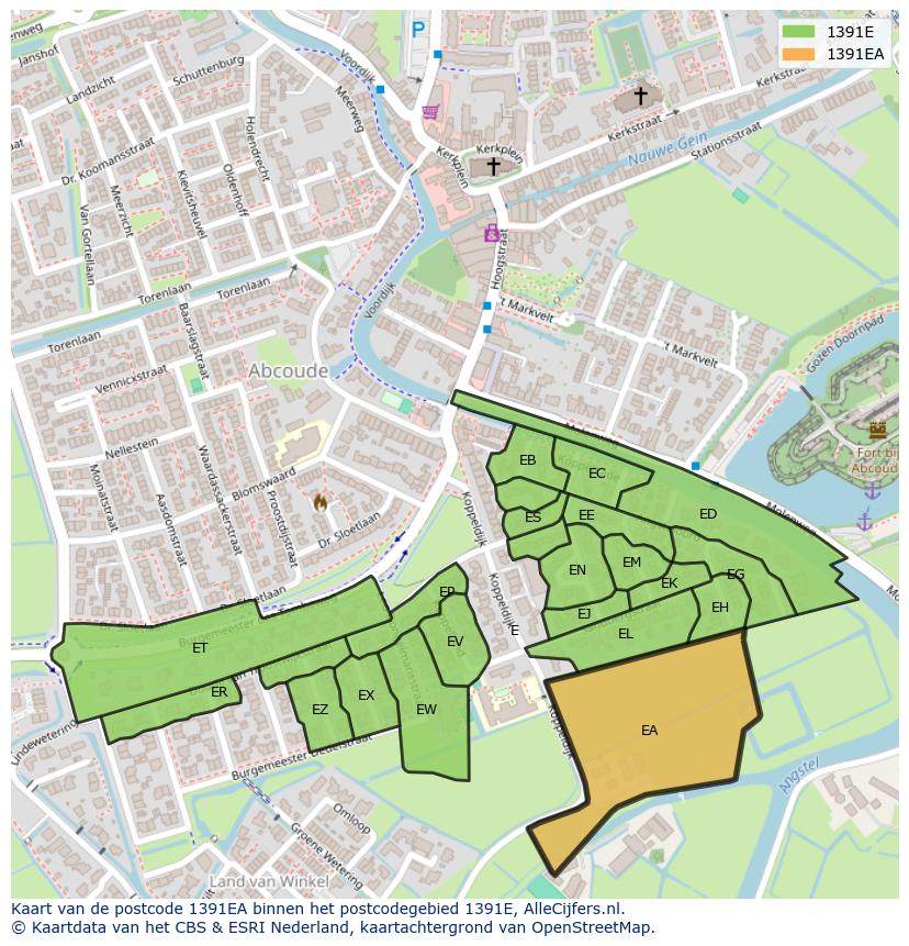 Afbeelding van het postcodegebied 1391 EA op de kaart.