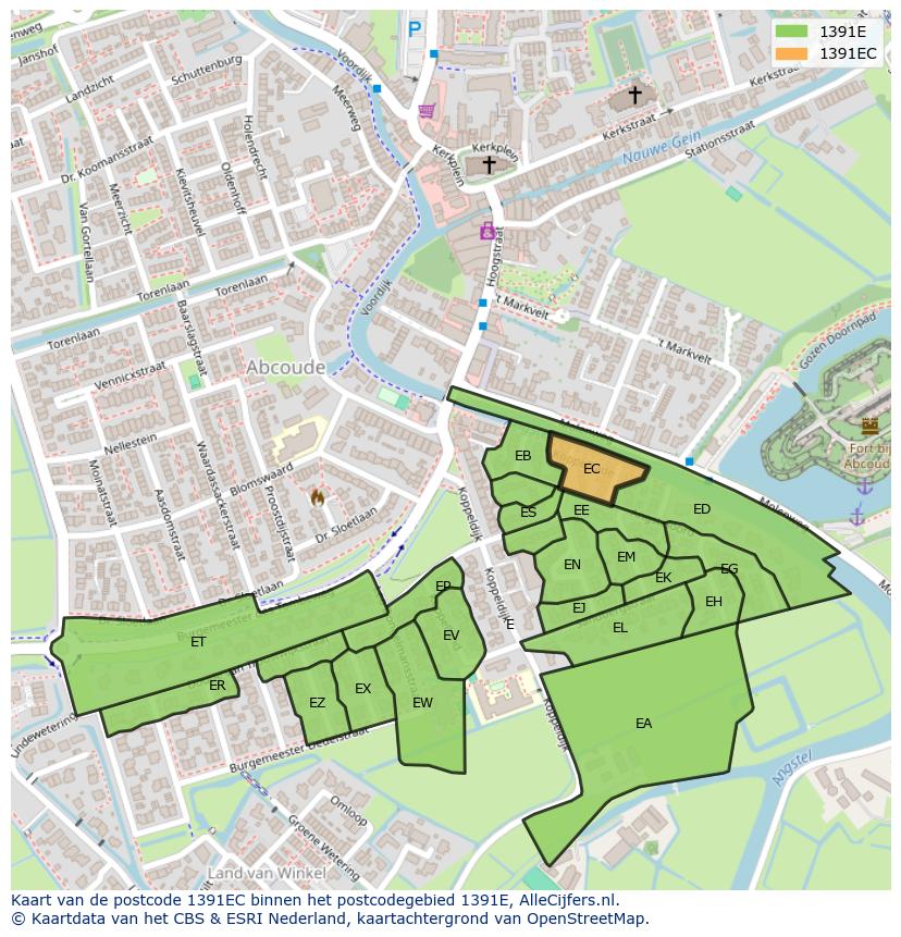 Afbeelding van het postcodegebied 1391 EC op de kaart.
