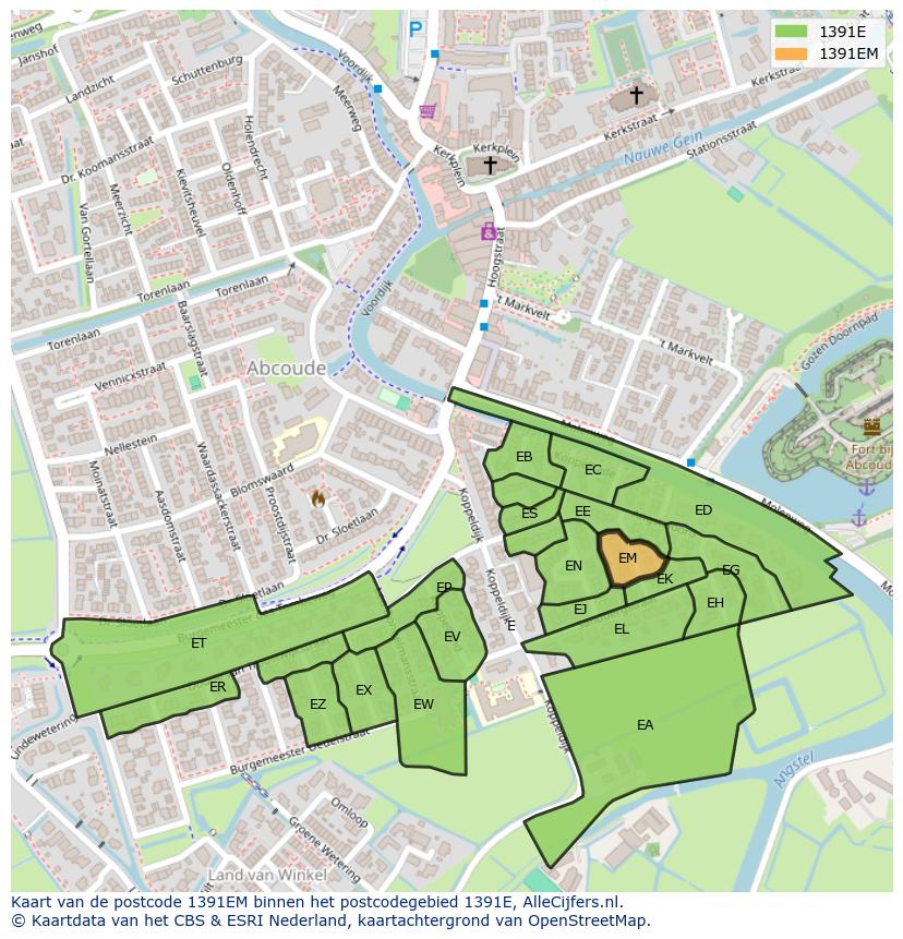 Afbeelding van het postcodegebied 1391 EM op de kaart.